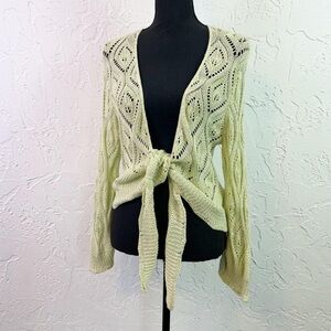 Vintage 90s Y2K Green Crochet Tie Front Cardigan Shrug Size Large Fairycore